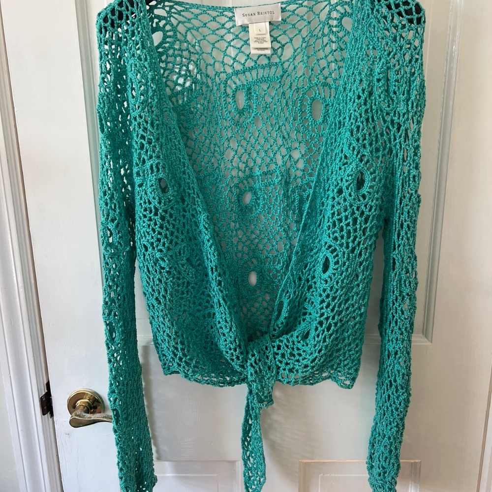 Susan Bristol size L teal green cochet